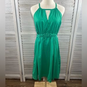 Retro Style Fit & Flare Dress w Cutout Bust & Beaded Waist Green-Medium